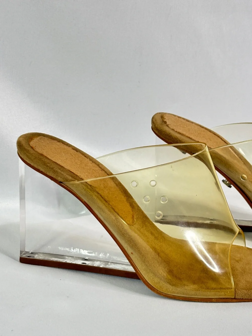Jeffrey Campbell Clear Sculptural Wedge Slide Sandals‎ with Nude Footbed